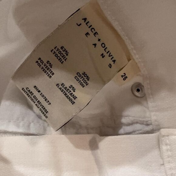 Alice + Olivia AO LA Zoe Ruffled Hem Jeans in White Vintage Sugar - Picture 7 of 7